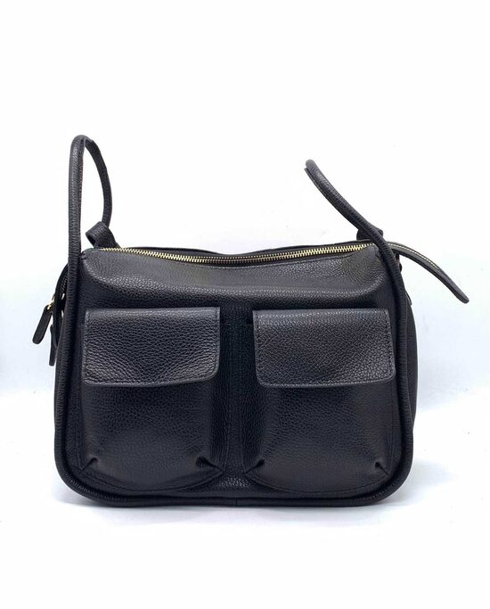 Ādas soma ar ārkabatām, Melna, ražots Itālijā